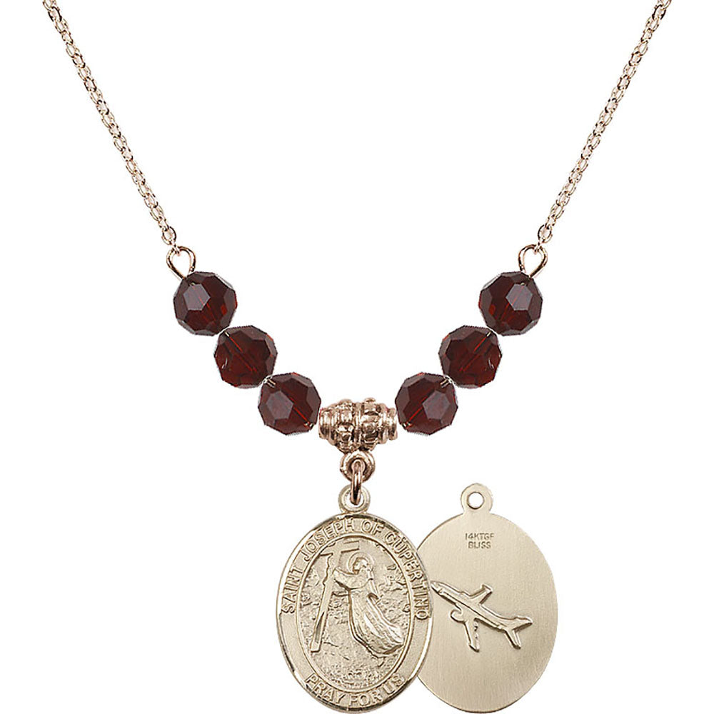14kt Gold Filled Saint Joseph of Cupertino Birthstone Necklace with Garnet Beads - 8057