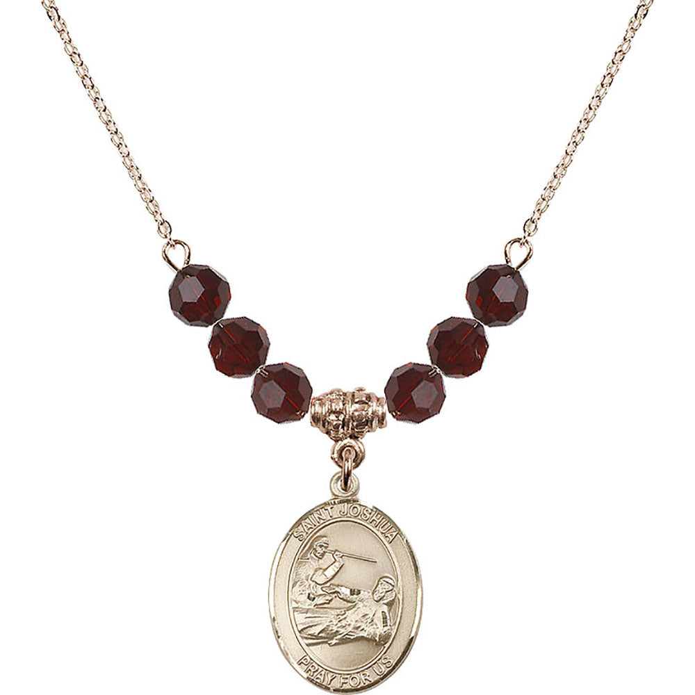 14kt Gold Filled Saint Joshua Birthstone Necklace with Garnet Beads - 8059