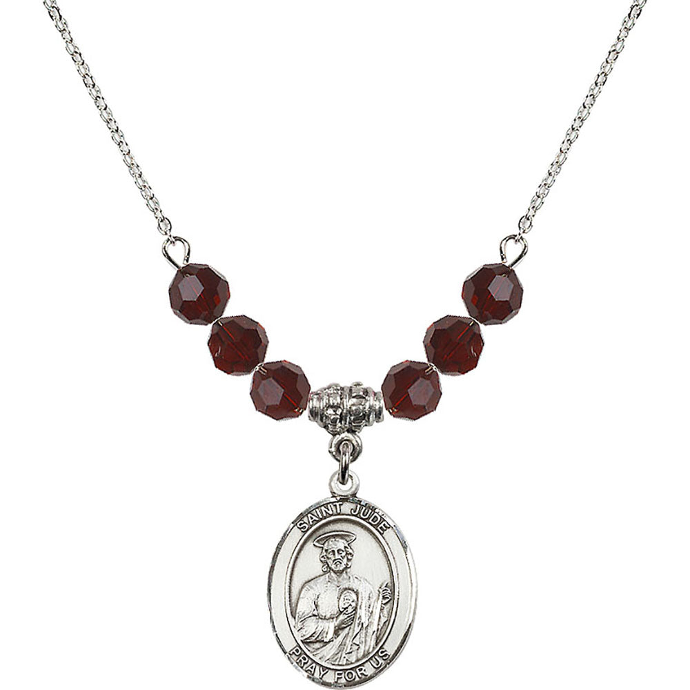 Sterling Silver Saint Jude Thaddeus Birthstone Necklace with Garnet Beads - 8060
