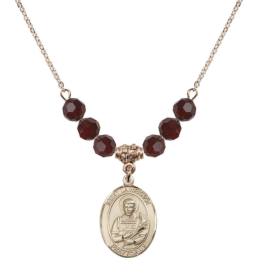 14kt Gold Filled Saint Lawrence Birthstone Necklace with Garnet Beads - 8063