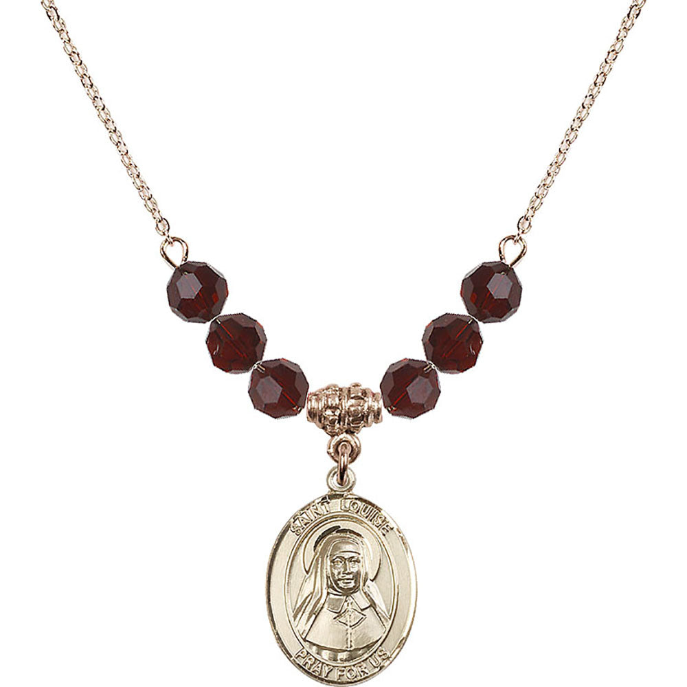 14kt Gold Filled Saint Louise de Marillac Birthstone Necklace with Garnet Beads - 8064