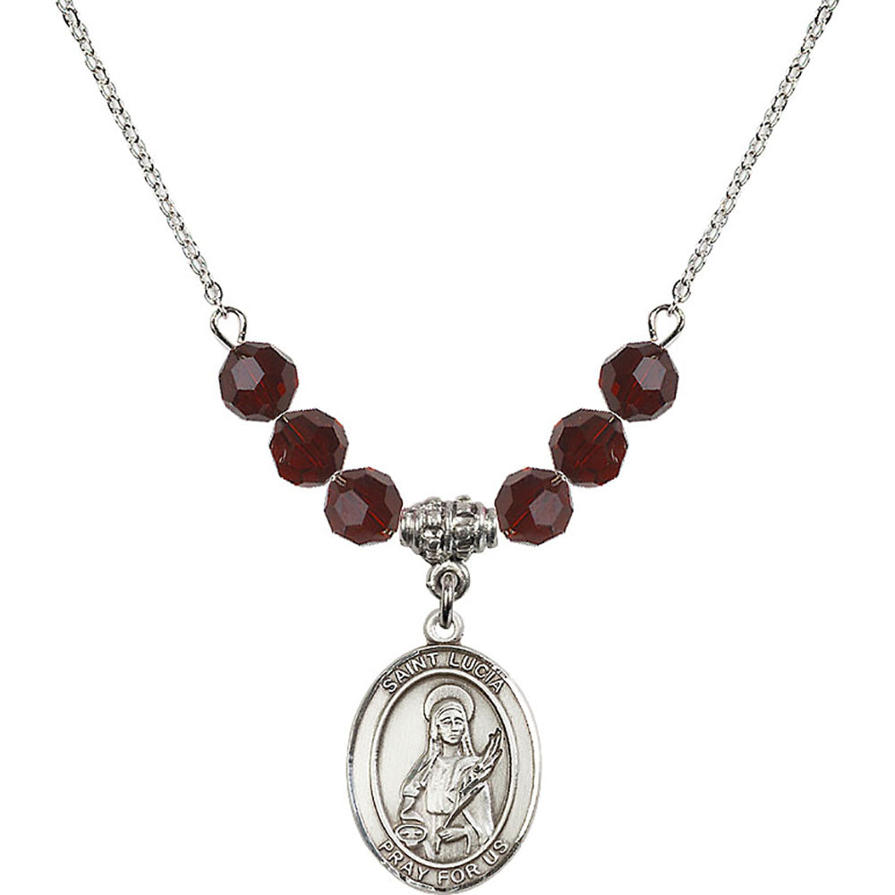 Sterling Silver Saint Lucia of Syracuse Birthstone Necklace with Garnet Beads - 8065