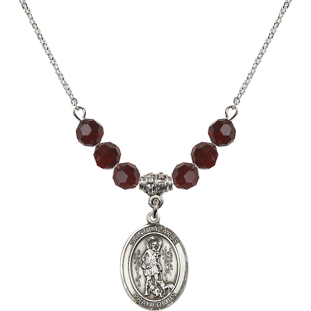 Sterling Silver Saint Lazarus Birthstone Necklace with Garnet Beads - 8066