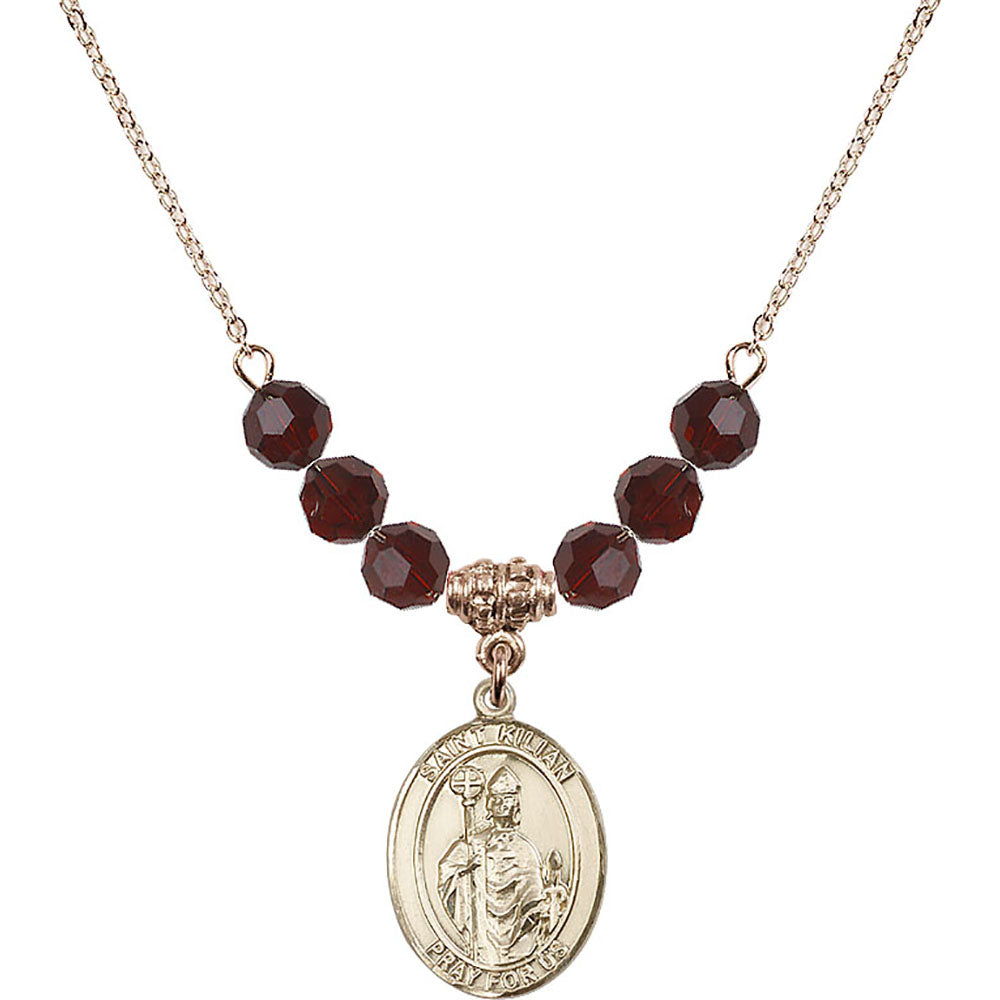 14kt Gold Filled Saint Kilian Birthstone Necklace with Garnet Beads - 8067