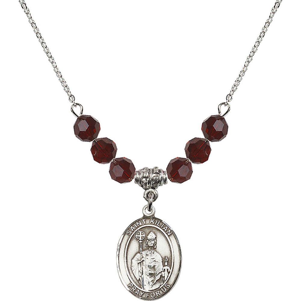 Sterling Silver Saint Kilian Birthstone Necklace with Garnet Beads - 8067