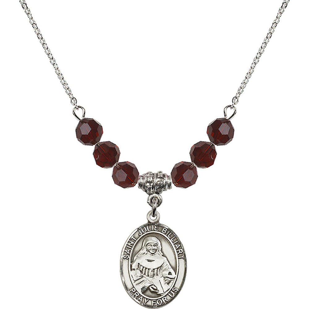 Sterling Silver Saint Julie Billiart Birthstone Necklace with Garnet Beads - 8117