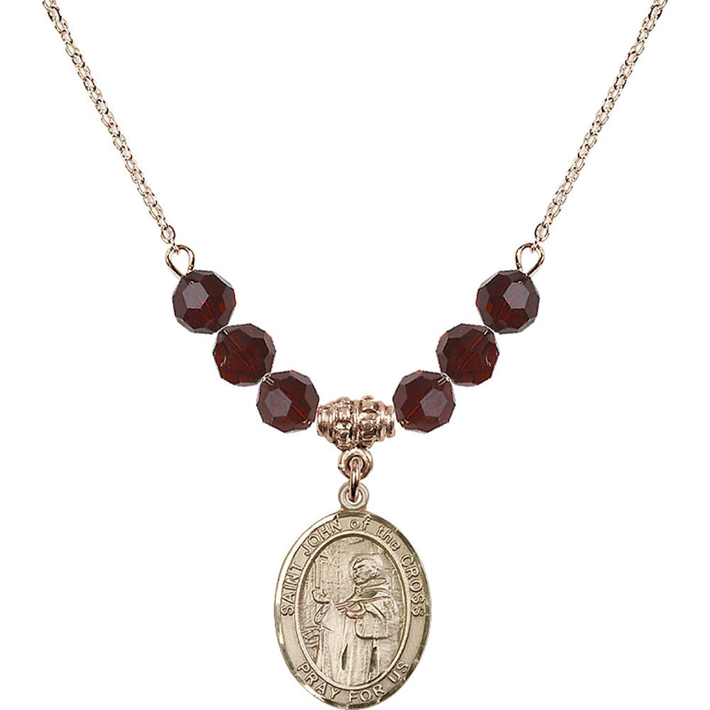 14kt Gold Filled Saint John of the Cross Birthstone Necklace with Garnet Beads - 8231