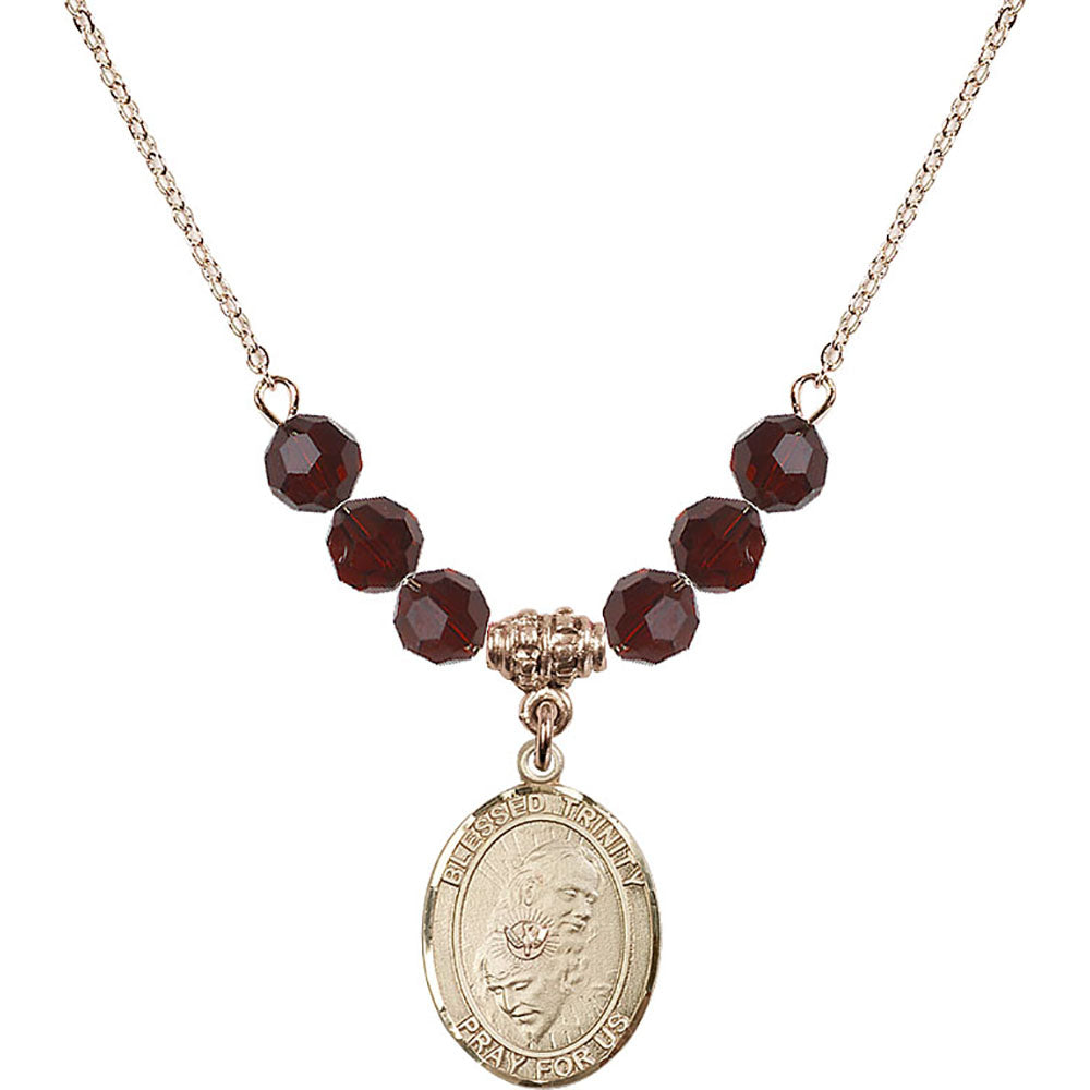 14kt Gold Filled Blessed Trinity Birthstone Necklace with Garnet Beads - 8249