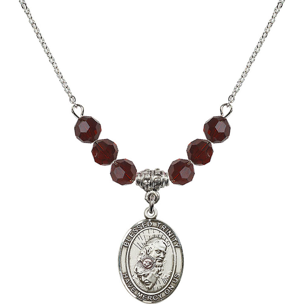Sterling Silver Blessed Trinity Birthstone Necklace with Garnet Beads - 8249
