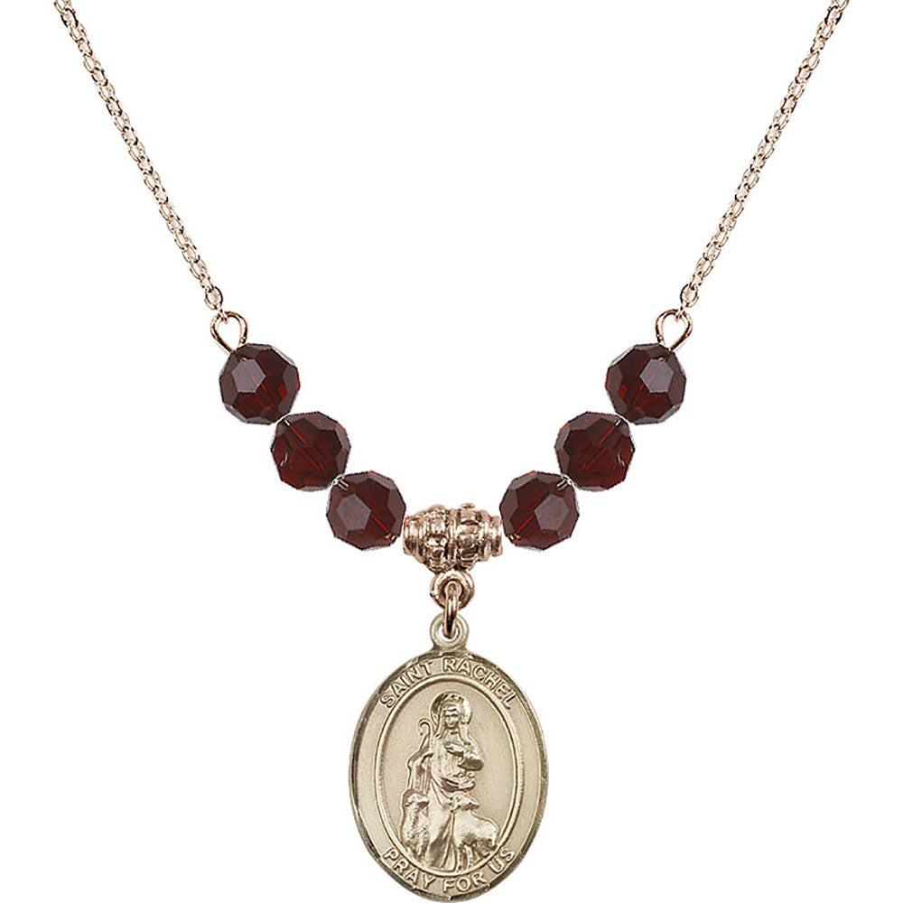 14kt Gold Filled Saint Rachel Birthstone Necklace with Garnet Beads - 8251
