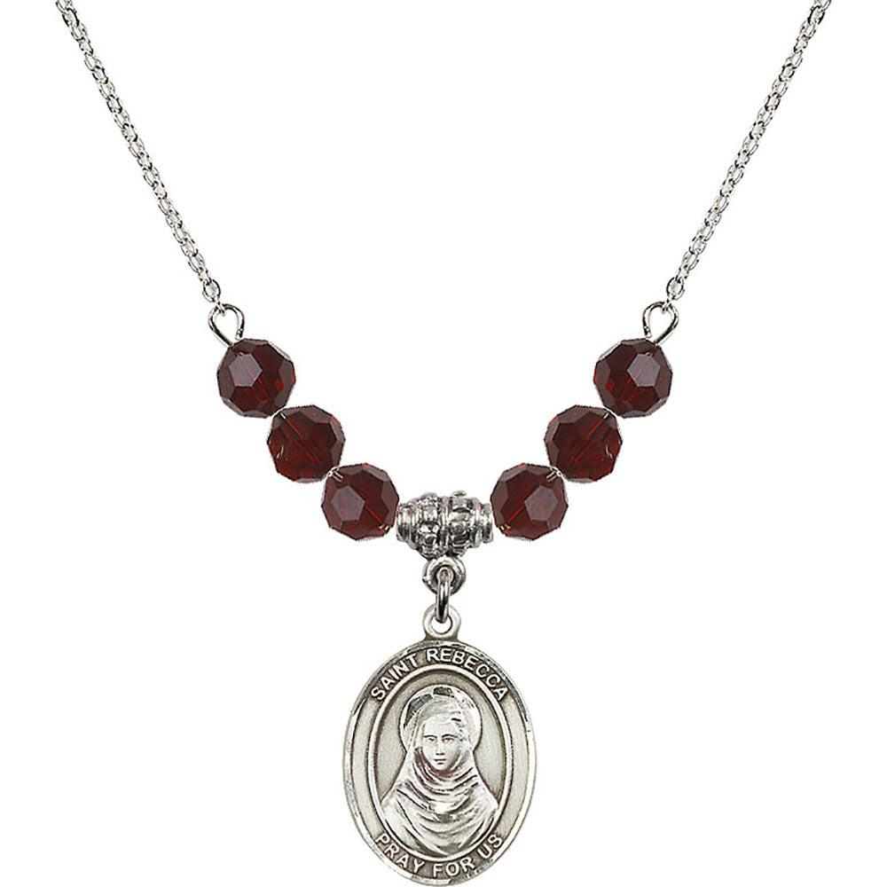 Sterling Silver Saint Rebecca Birthstone Necklace with Garnet Beads - 8252