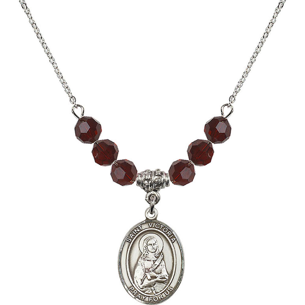 Sterling Silver Saint Victoria Birthstone Necklace with Garnet Beads - 8253