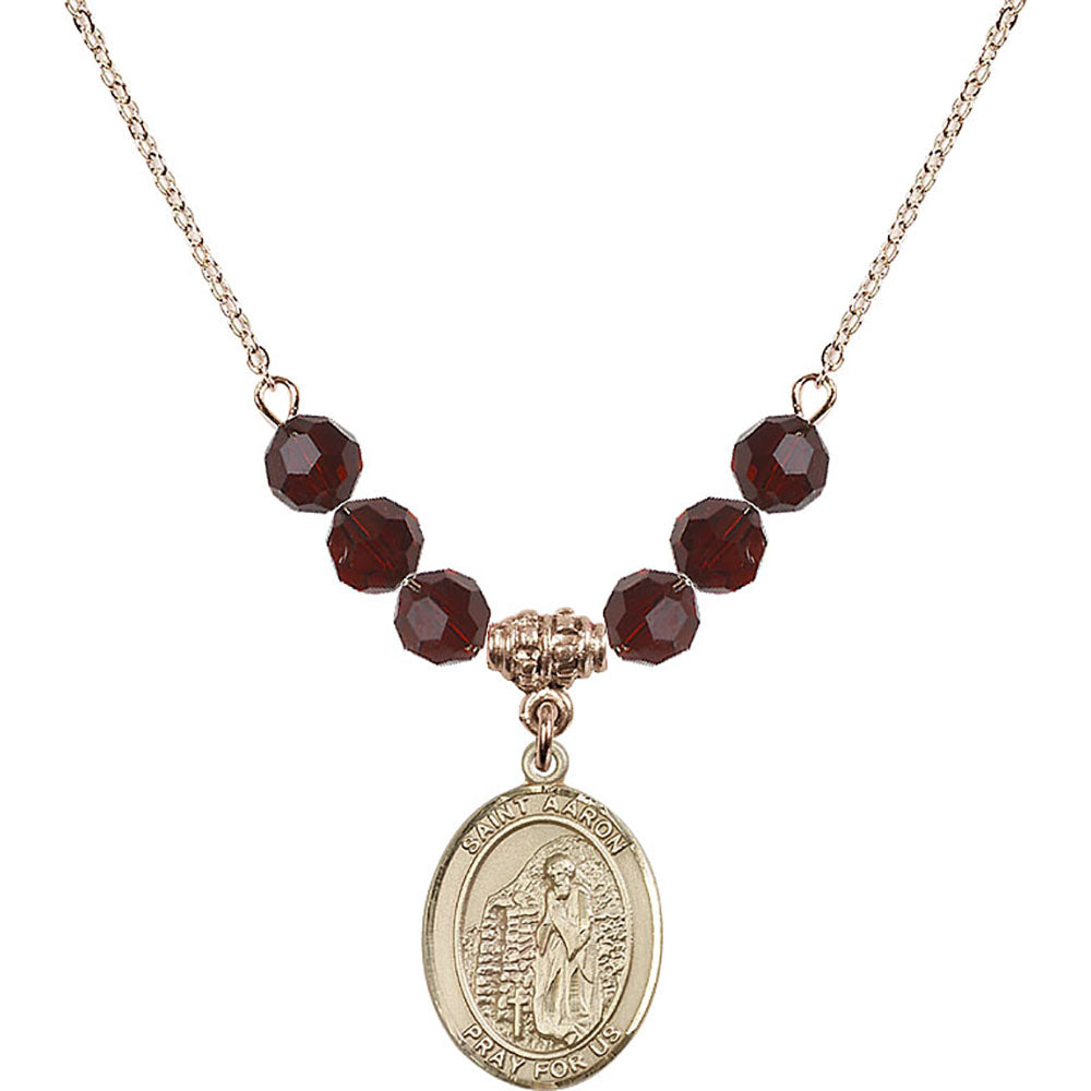 14kt Gold Filled Saint Aaron Birthstone Necklace with Garnet Beads - 8254