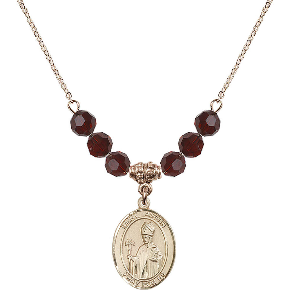 14kt Gold Filled Saint Austin Birthstone Necklace with Garnet Beads - 8256