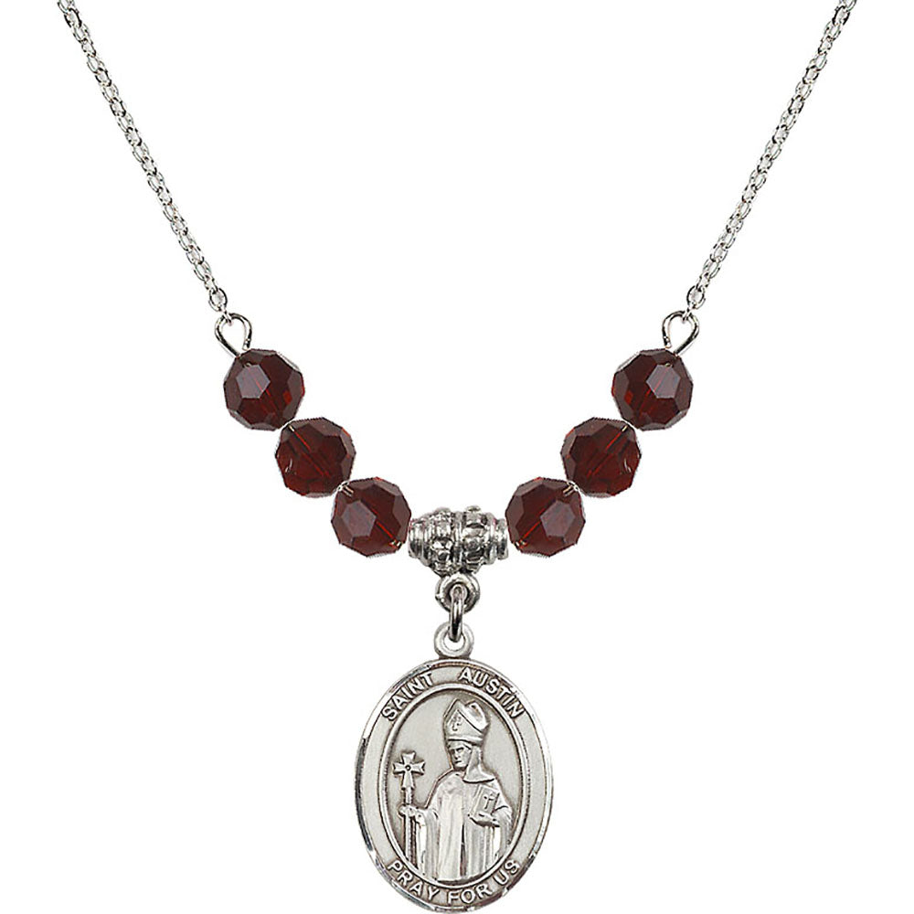 Sterling Silver Saint Austin Birthstone Necklace with Garnet Beads - 8256