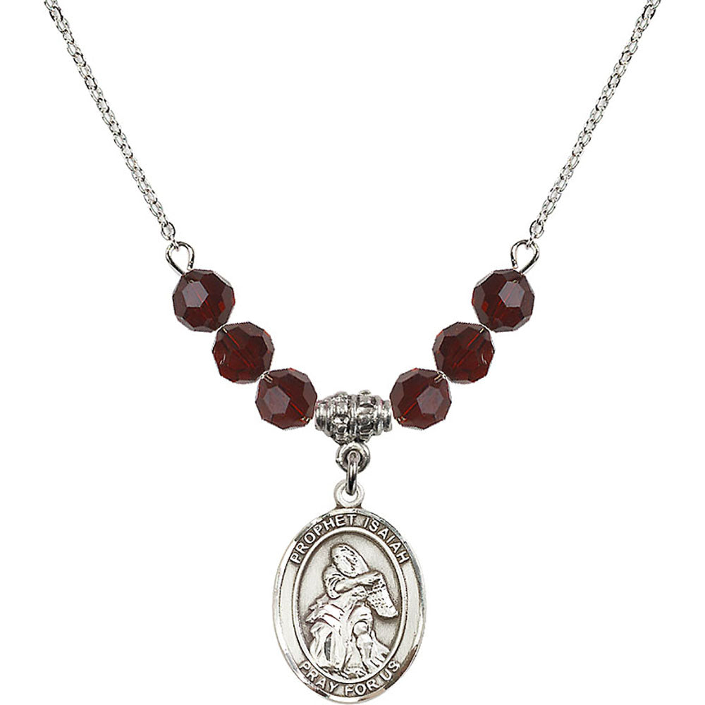 Sterling Silver Saint Isaiah Birthstone Necklace with Garnet Beads - 8258