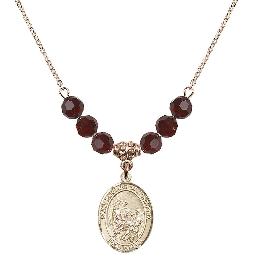 14kt Gold Filled Saint Bernard of Montjoux Birthstone Necklace with Garnet Beads - 8264