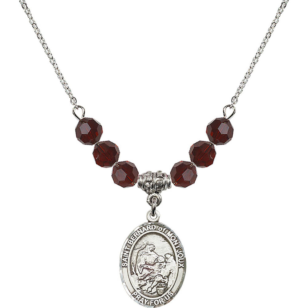 Sterling Silver Saint Bernard of Montjoux Birthstone Necklace with Garnet Beads - 8264