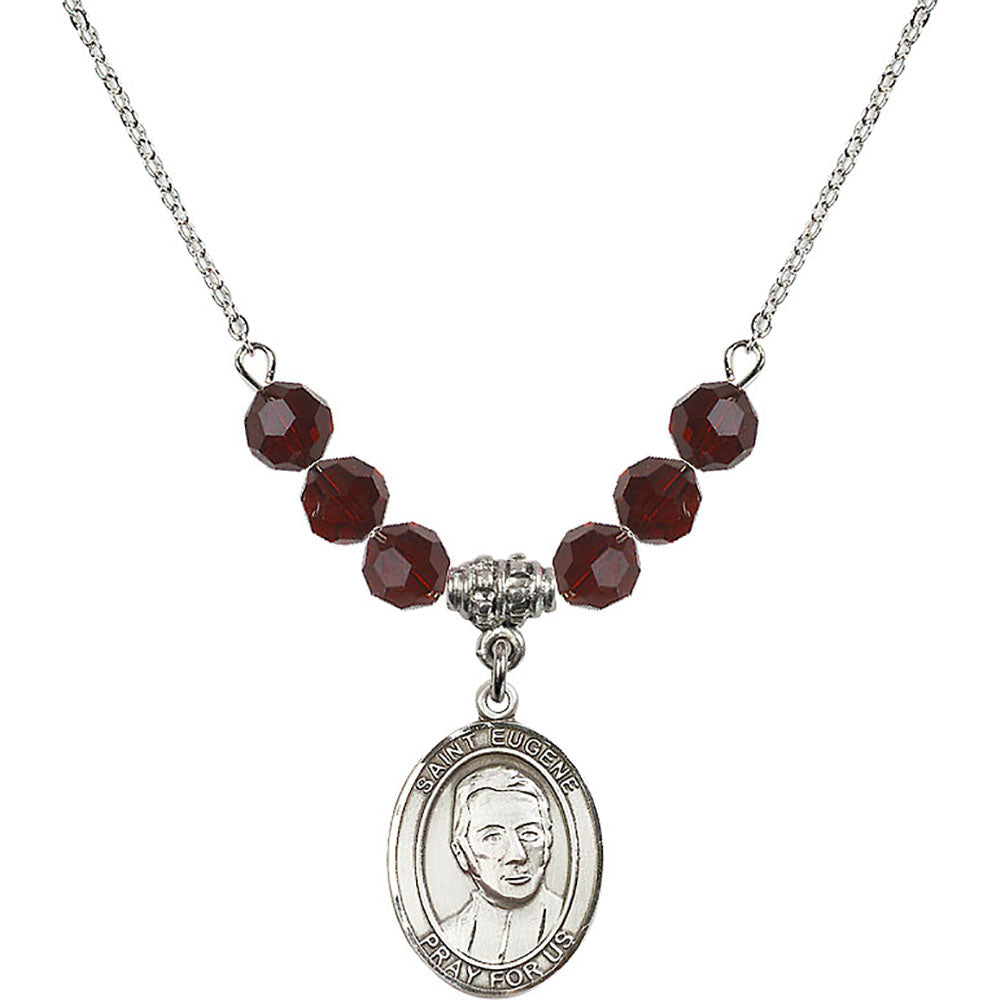 Sterling Silver Saint Eugene de Mazenod Birthstone Necklace with Garnet Beads - 8266
