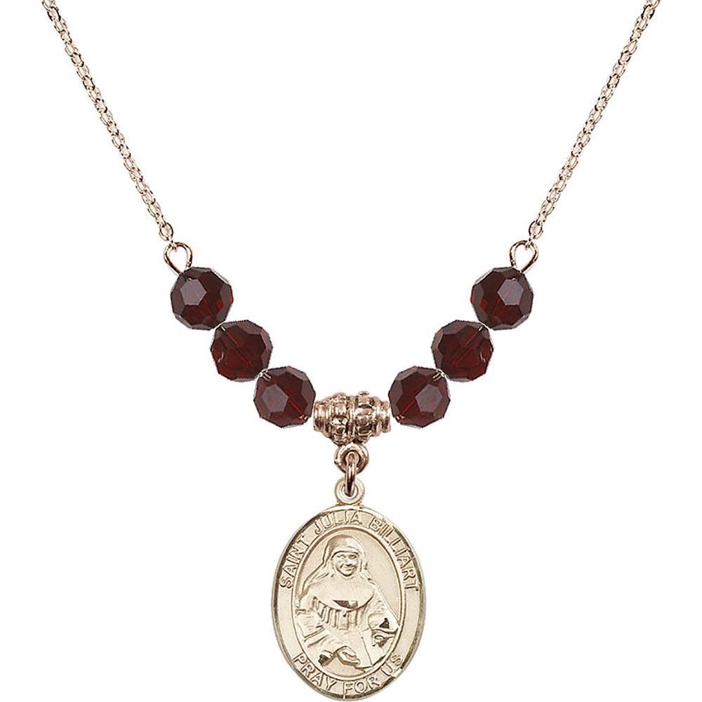 14kt Gold Filled Saint Julia Billiart Birthstone Necklace with Garnet Beads - 8267