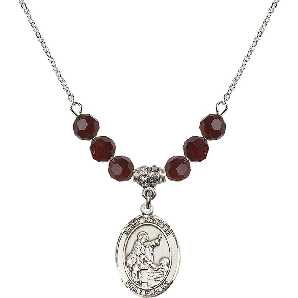 Sterling Silver Saint Colette Birthstone Necklace with Garnet Beads - 8268