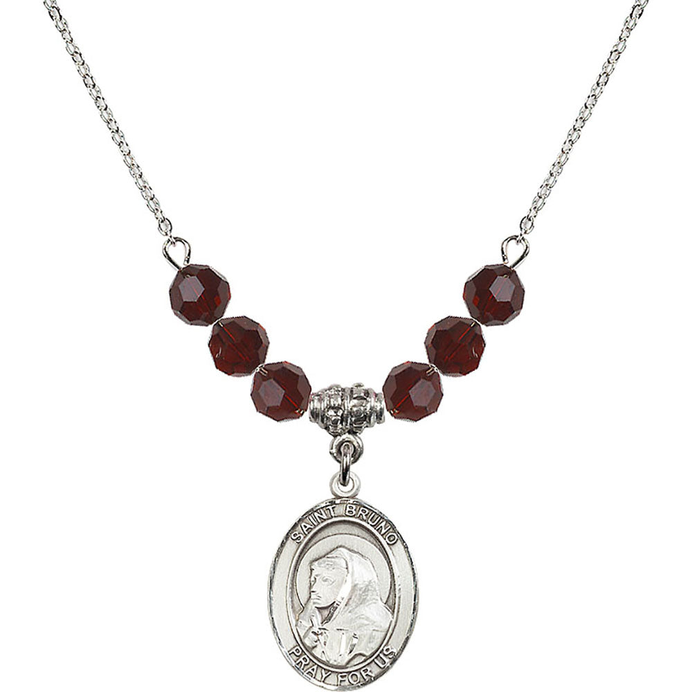 Sterling Silver Saint Bruno Birthstone Necklace with Garnet Beads - 8270