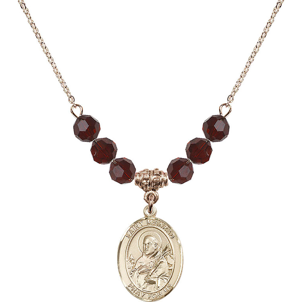 14kt Gold Filled Saint Meinrad of Einsiedeln Birthstone Necklace with Garnet Beads - 8307