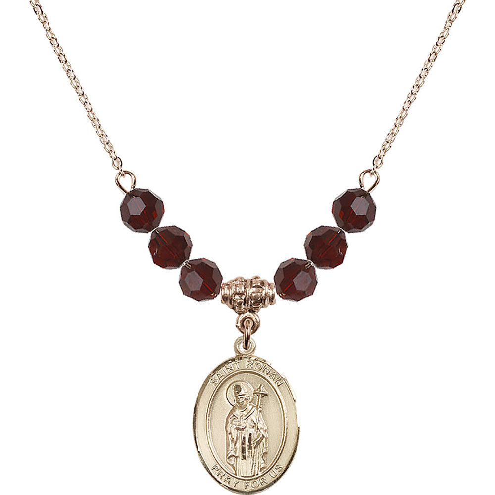 14kt Gold Filled Saint Ronan Birthstone Necklace with Garnet Beads - 8315
