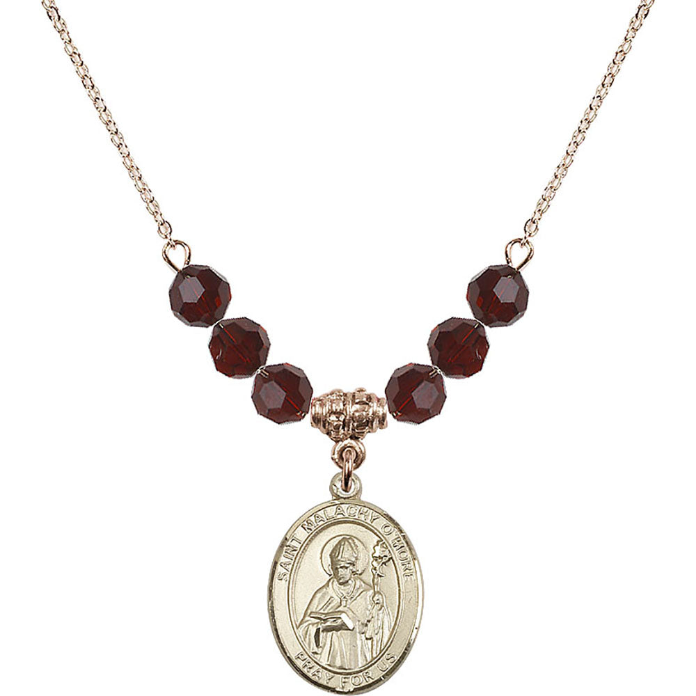 14kt Gold Filled Saint Malachy O'More Birthstone Necklace with Garnet Beads - 8316