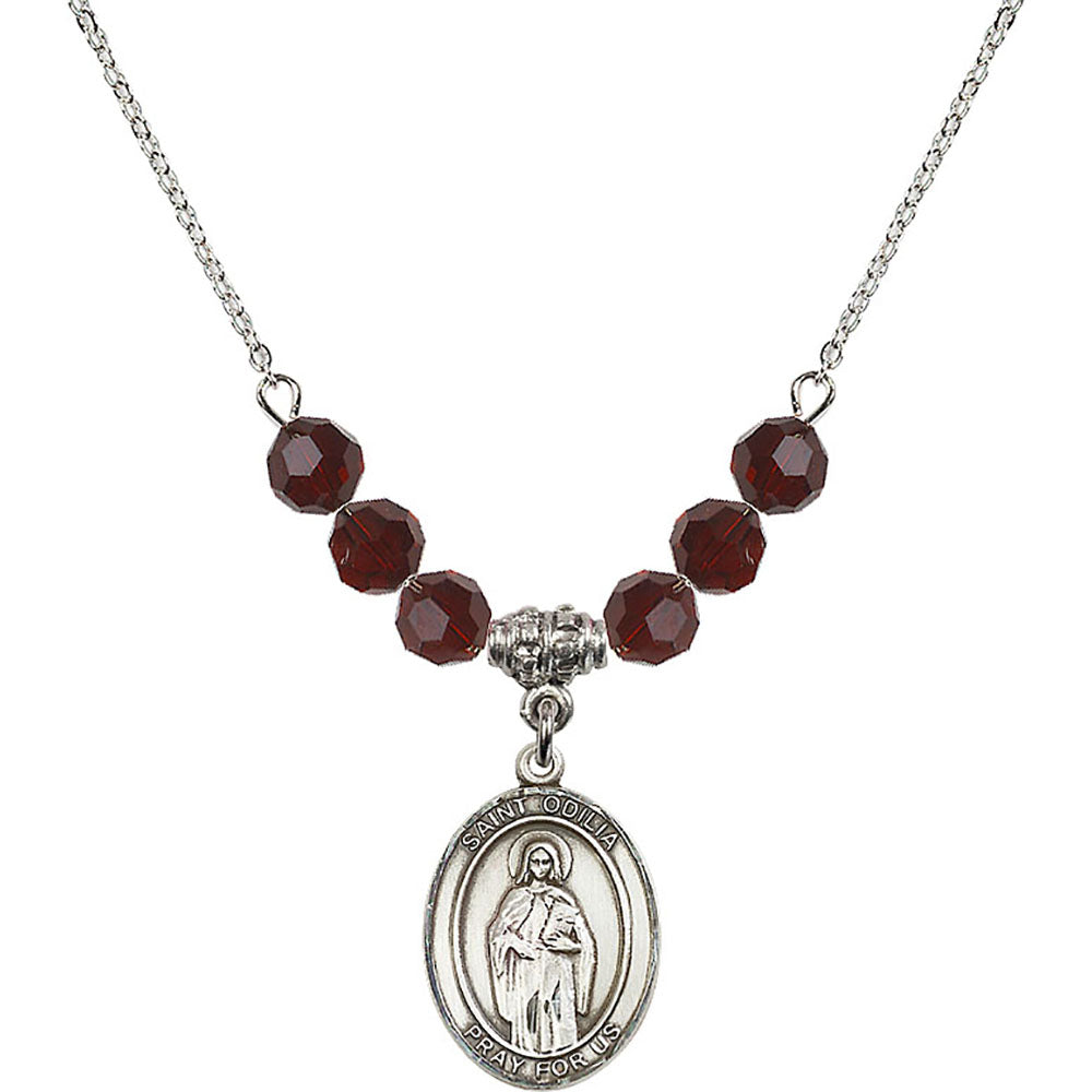 Sterling Silver Saint Odilia Birthstone Necklace with Garnet Beads - 8319