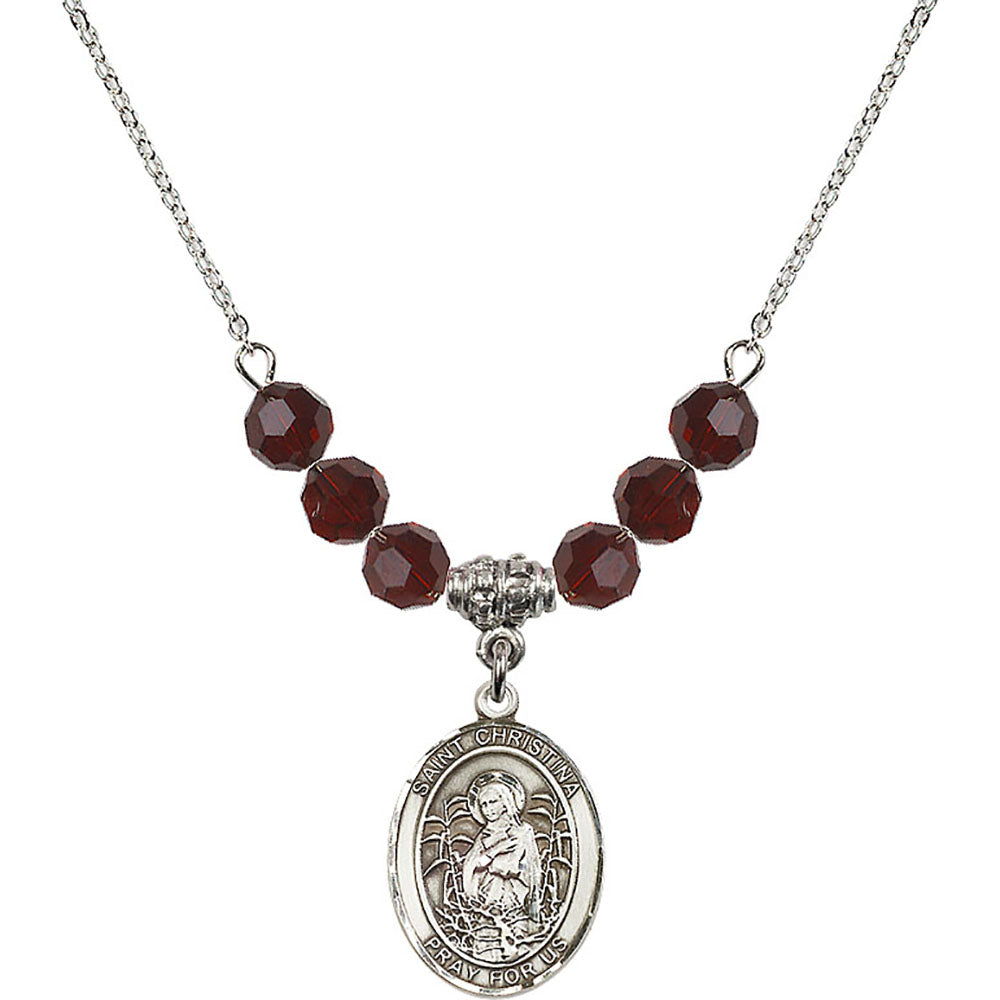 Sterling Silver Saint Christina the Astonishing Birthstone Necklace with Garnet Beads - 8320