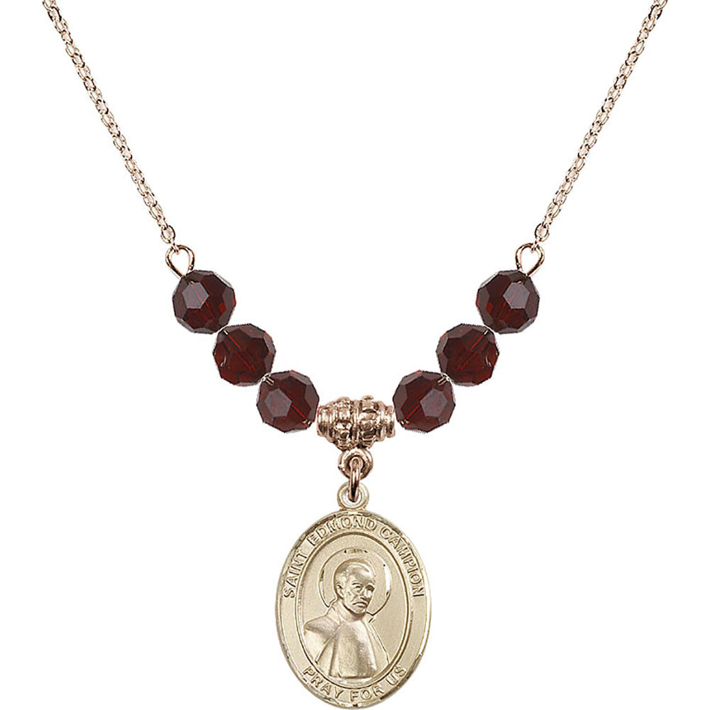 14kt Gold Filled Saint Edmund Campion Birthstone Necklace with Garnet Beads - 8333