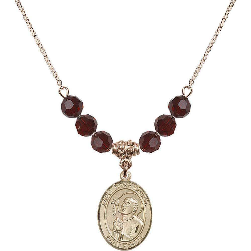 14kt Gold Filled Saint Rene Goupil Birthstone Necklace with Garnet Beads - 8334