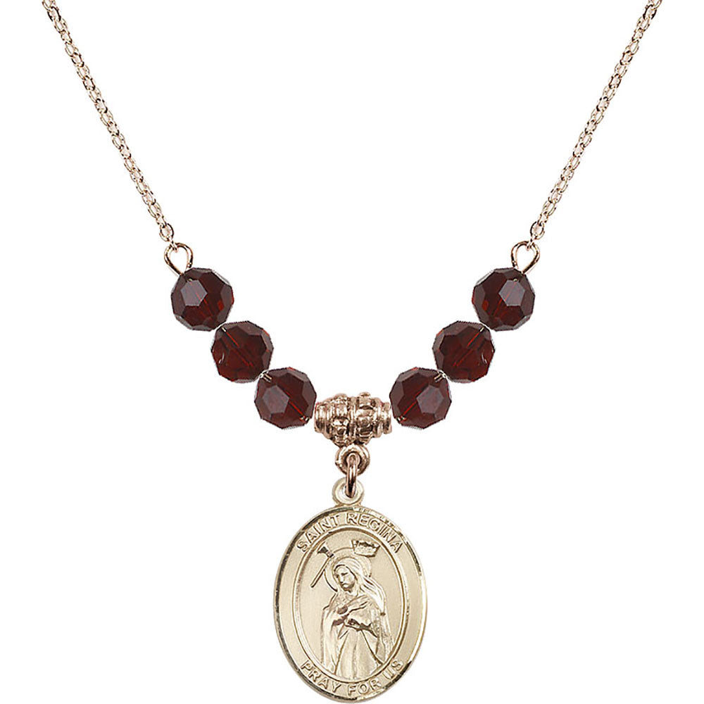 14kt Gold Filled Saint Regina Birthstone Necklace with Garnet Beads - 8335