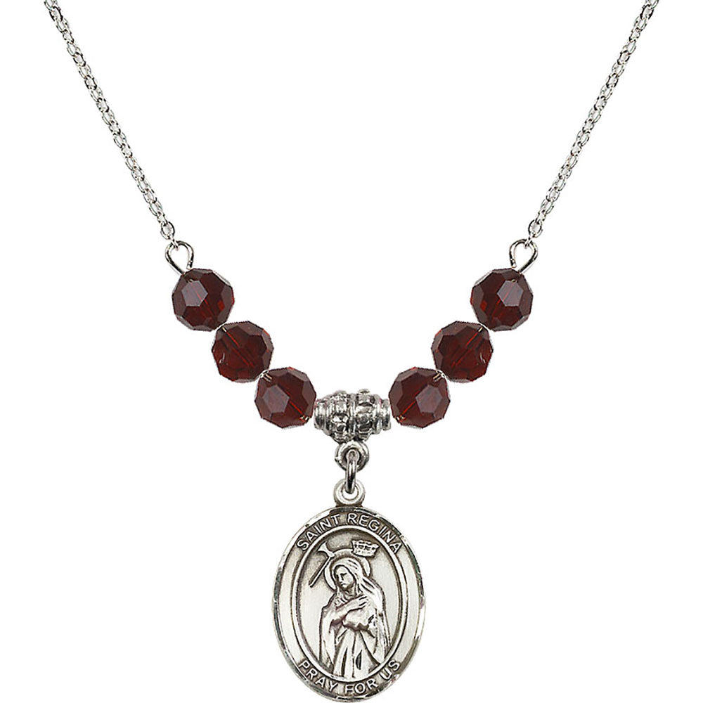 Sterling Silver Saint Regina Birthstone Necklace with Garnet Beads - 8335