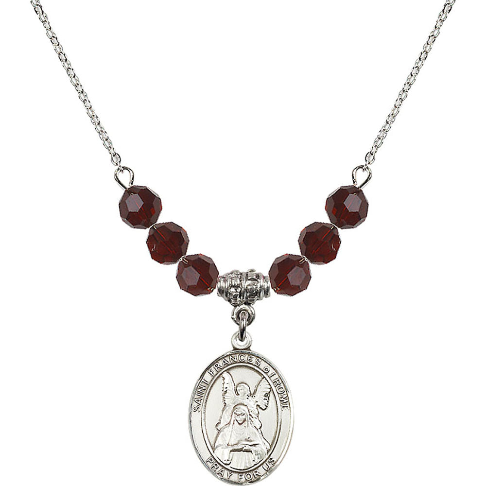 Sterling Silver Saint Frances of Rome Birthstone Necklace with Garnet Beads - 8365