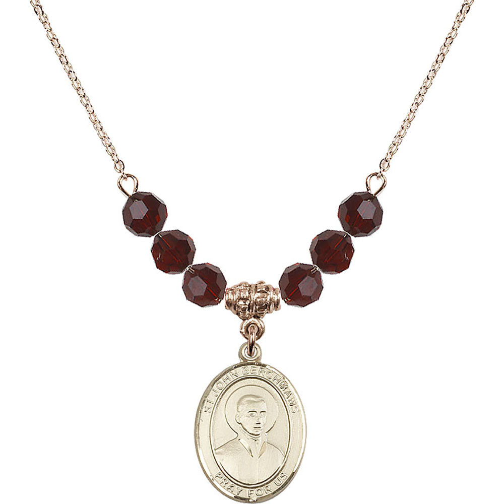 14kt Gold Filled Saint John Berchmans Birthstone Necklace with Garnet Beads - 8370