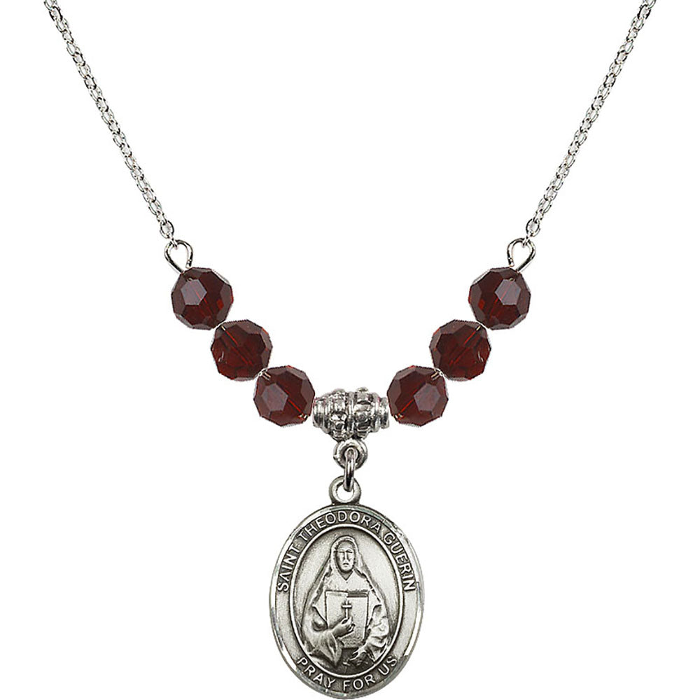 Sterling Silver Saint Theodora Birthstone Necklace with Garnet Beads - 8382