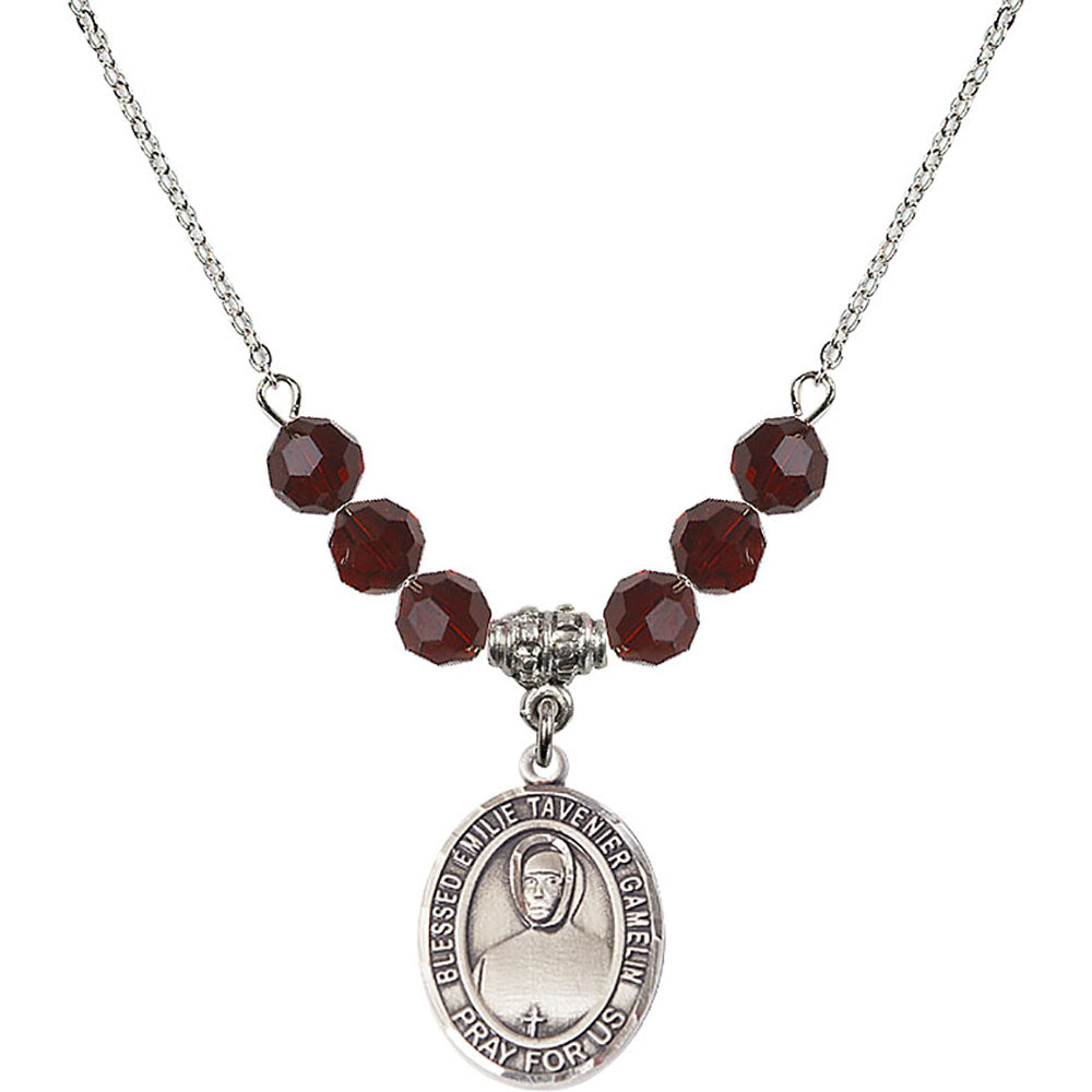 Sterling Silver Blessed Emilie Tavernier Gamelin Birthstone Necklace with Garnet Beads - 8437