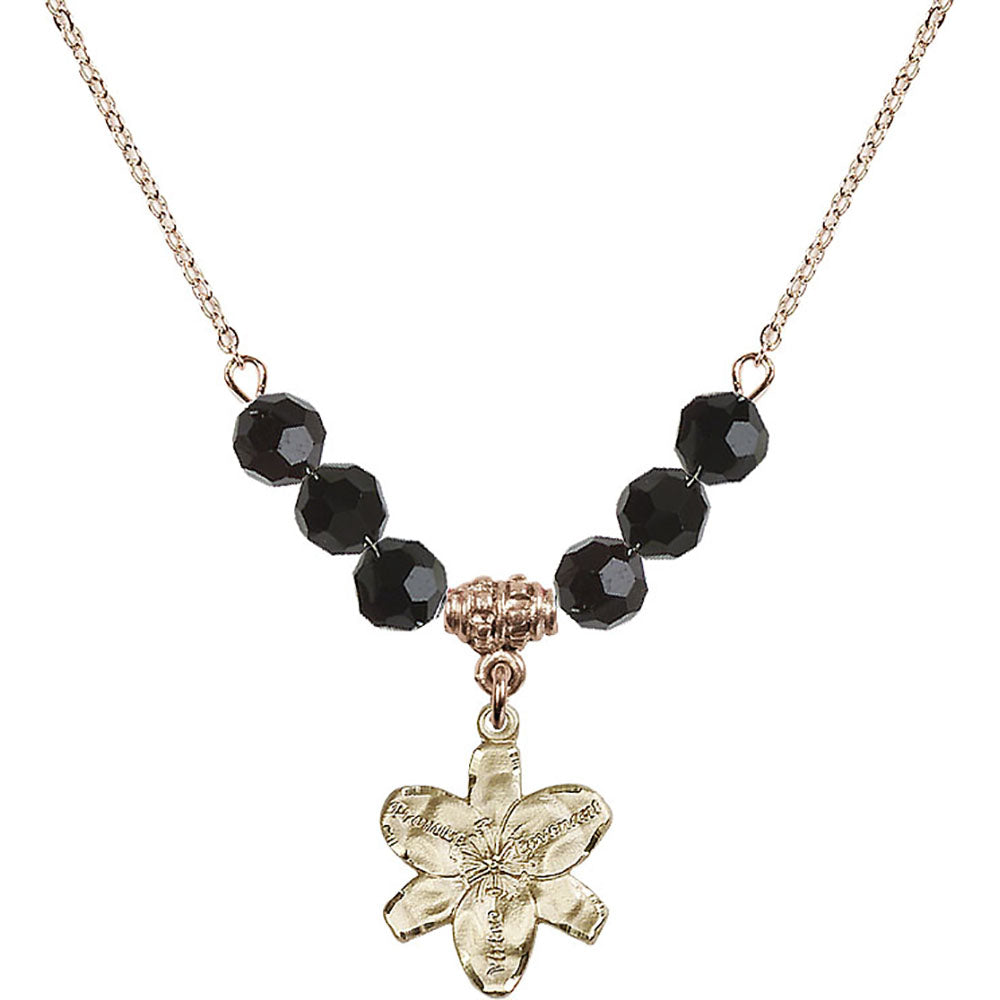 14kt Gold Filled Chastity Birthstone Necklace with Jet Beads - 0088