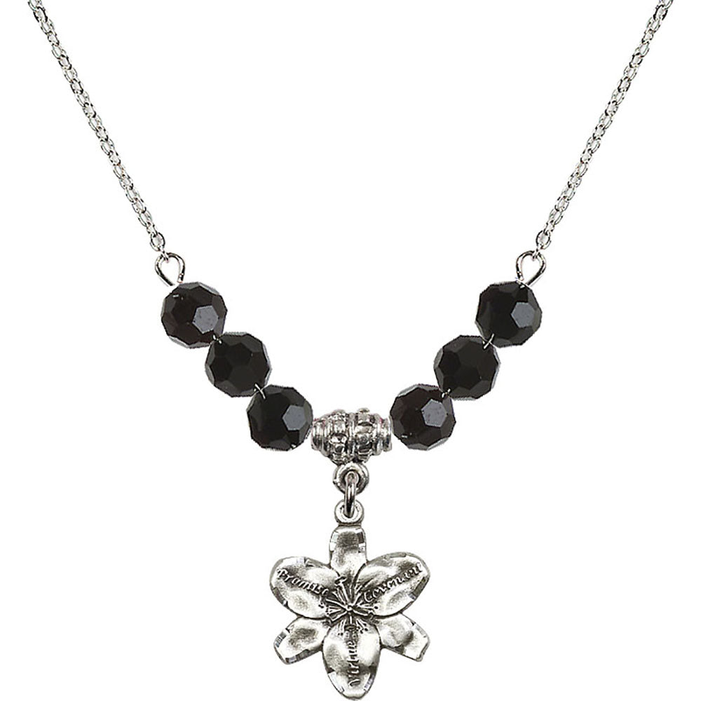 Sterling Silver Chastity Birthstone Necklace with Jet Beads - 0088