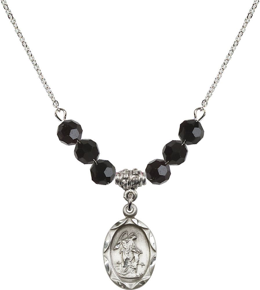 Sterling Silver Guardian Angel Birthstone Necklace with Jet Beads - 0612