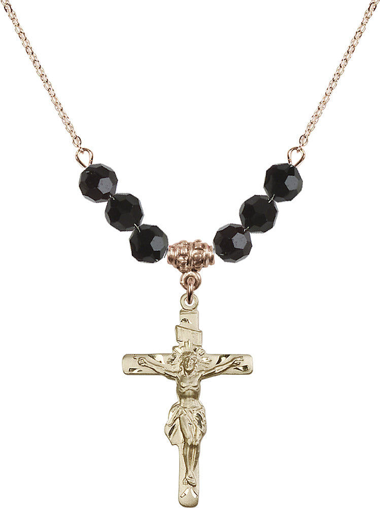 14kt Gold Filled Crucifix Birthstone Necklace with Jet Beads - 0668