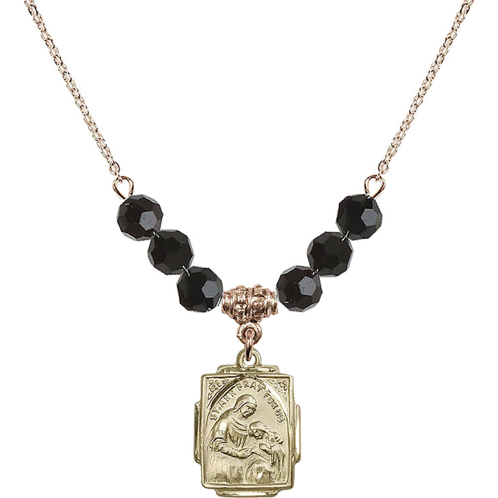 14kt Gold Filled Saint Ann Birthstone Necklace with Jet Beads - 0804