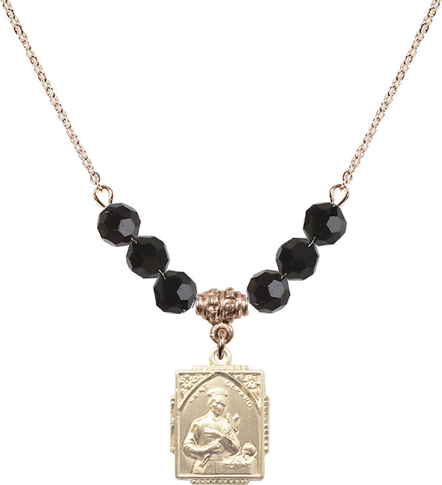 14kt Gold Filled Saint Gerard Birthstone Necklace with Jet Beads - 0804