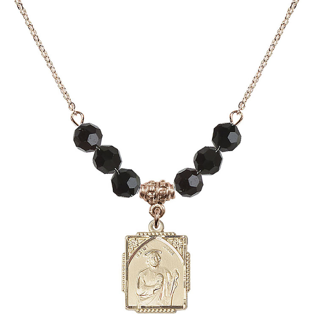 14kt Gold Filled Saint Jude Birthstone Necklace with Jet Beads - 0804
