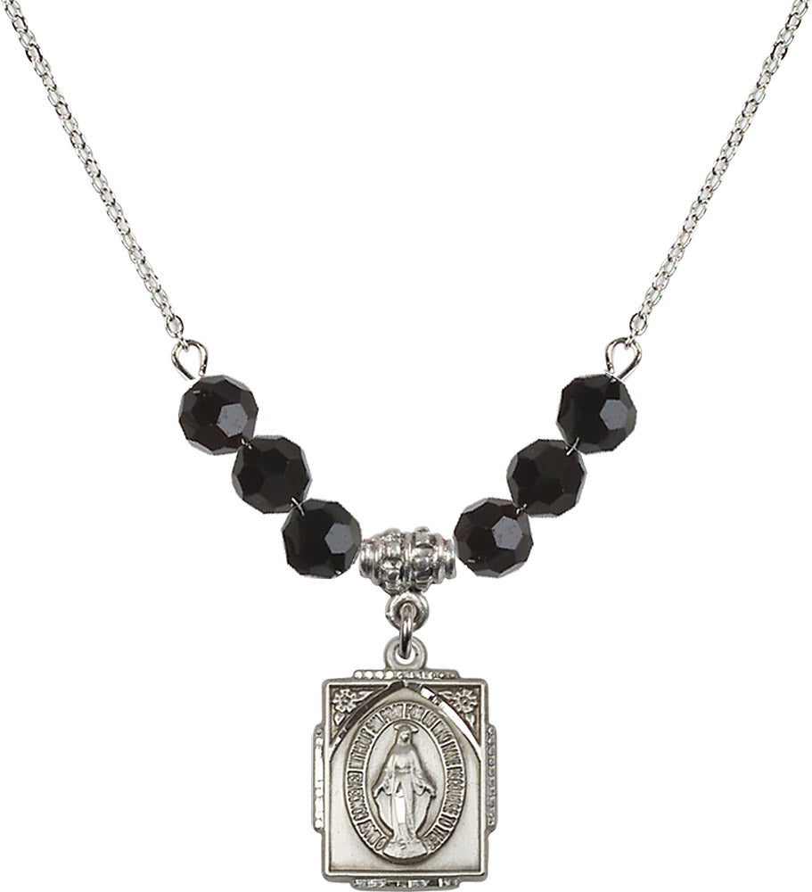 Sterling Silver Miraculous Birthstone Necklace with Jet Beads - 0804