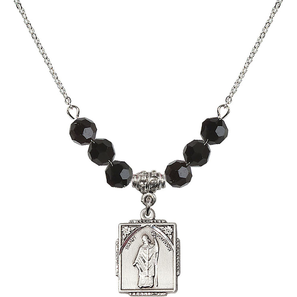 Sterling Silver Saint Patrick Birthstone Necklace with Jet Beads - 0804