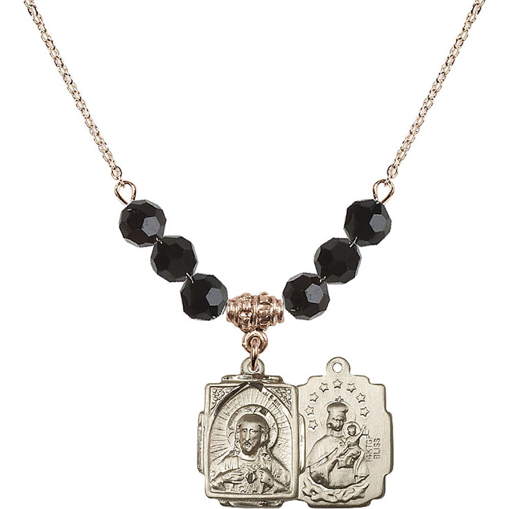 14kt Gold Filled Scapular Birthstone Necklace with Jet Beads - 0804