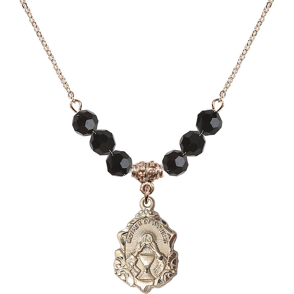 14kt Gold Filled Mother of a Priest Birthstone Necklace with Jet Beads - 0811